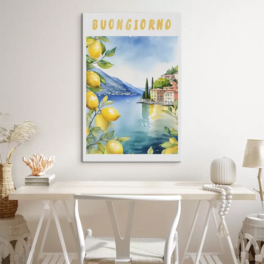 murales Lago italiano, verano, acuarela, paisaje natural, limones, arquitectura de la ciudad s38394