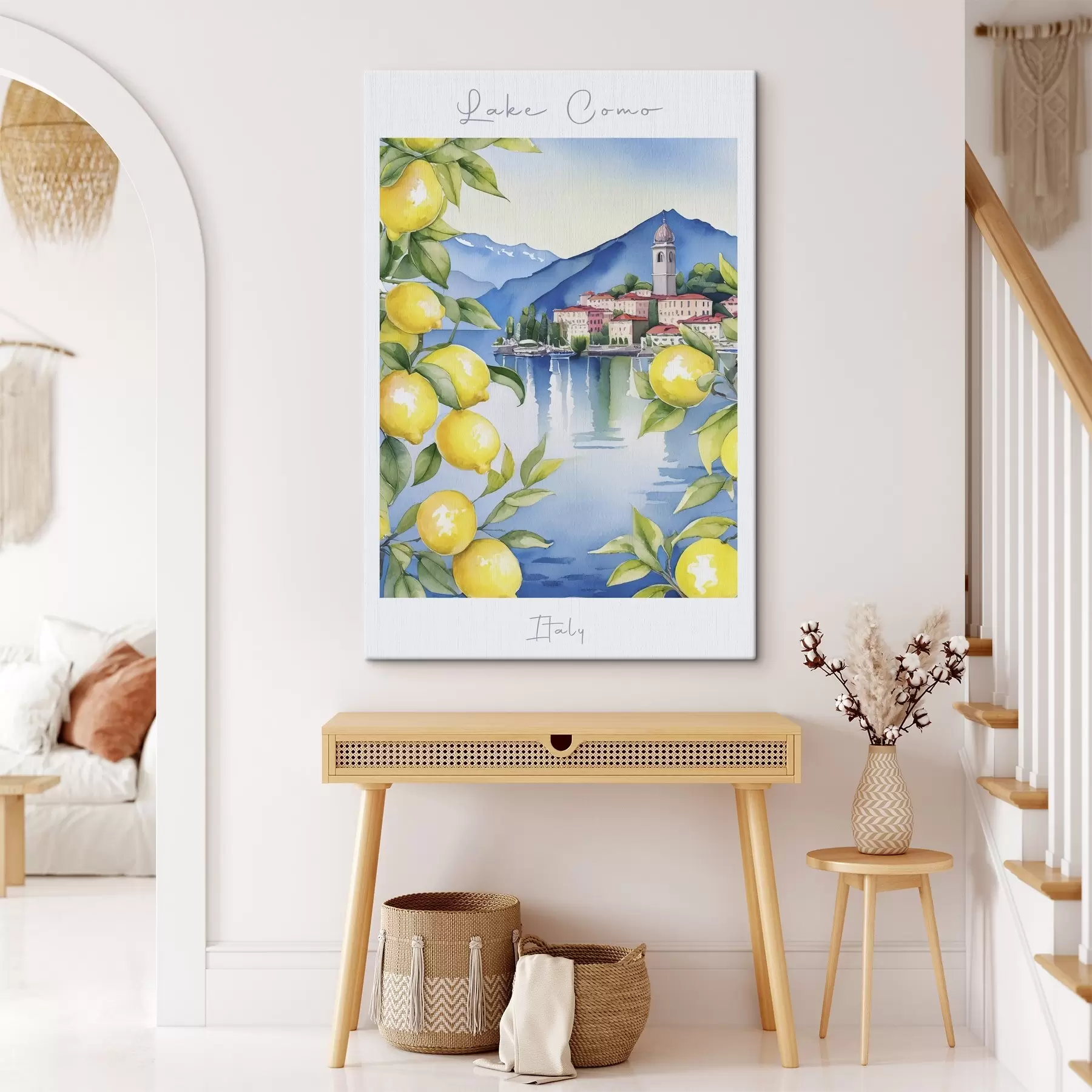 murales Lago Como, acuarela, Italia, verano, montañas, limonero, mar, ciudad vieja s38398