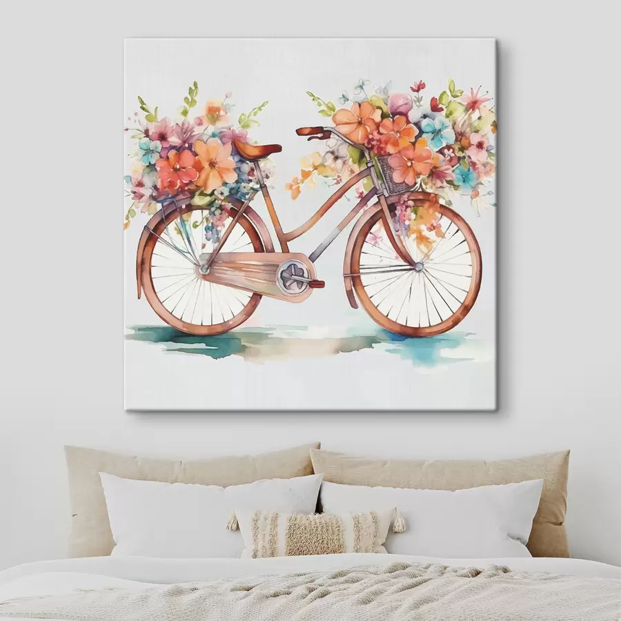 murales bicicleta con colores brillantes, pintura acuarela s38447