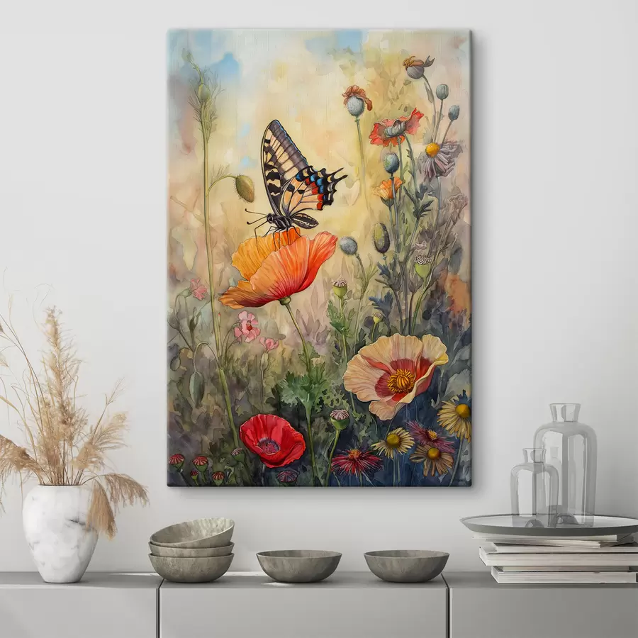 wall murals Field of poppies and butterfly s38520