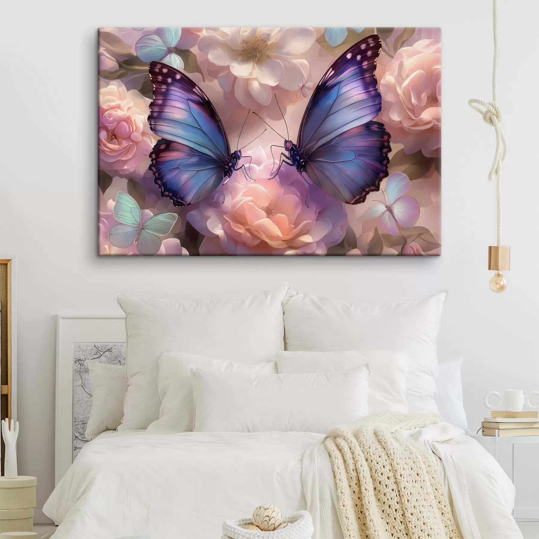 murales Dos mariposas en flores en estilo acuarela s38534