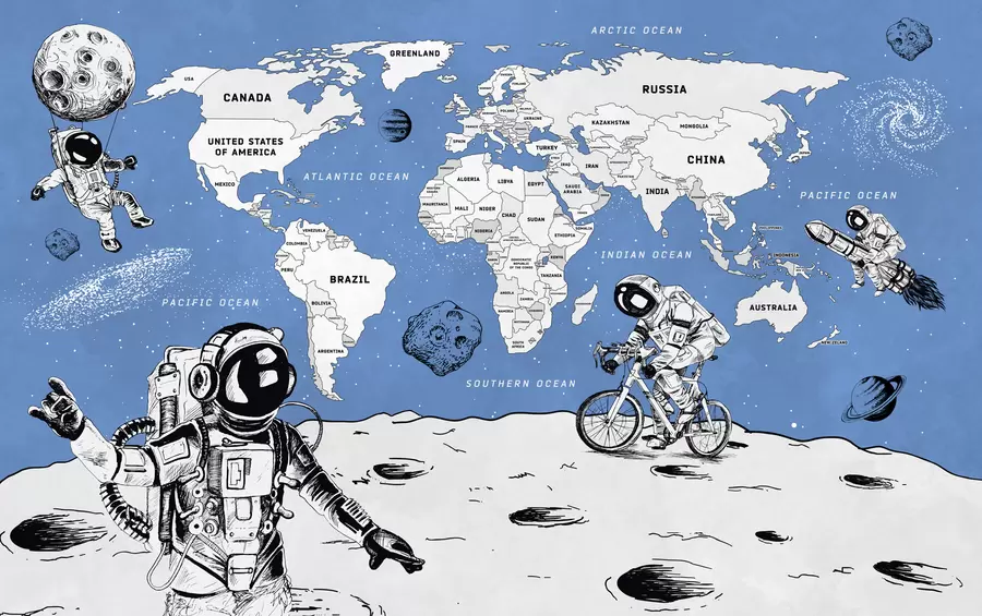 murales Mapa mundial de países en estilo espacial w00473v1
