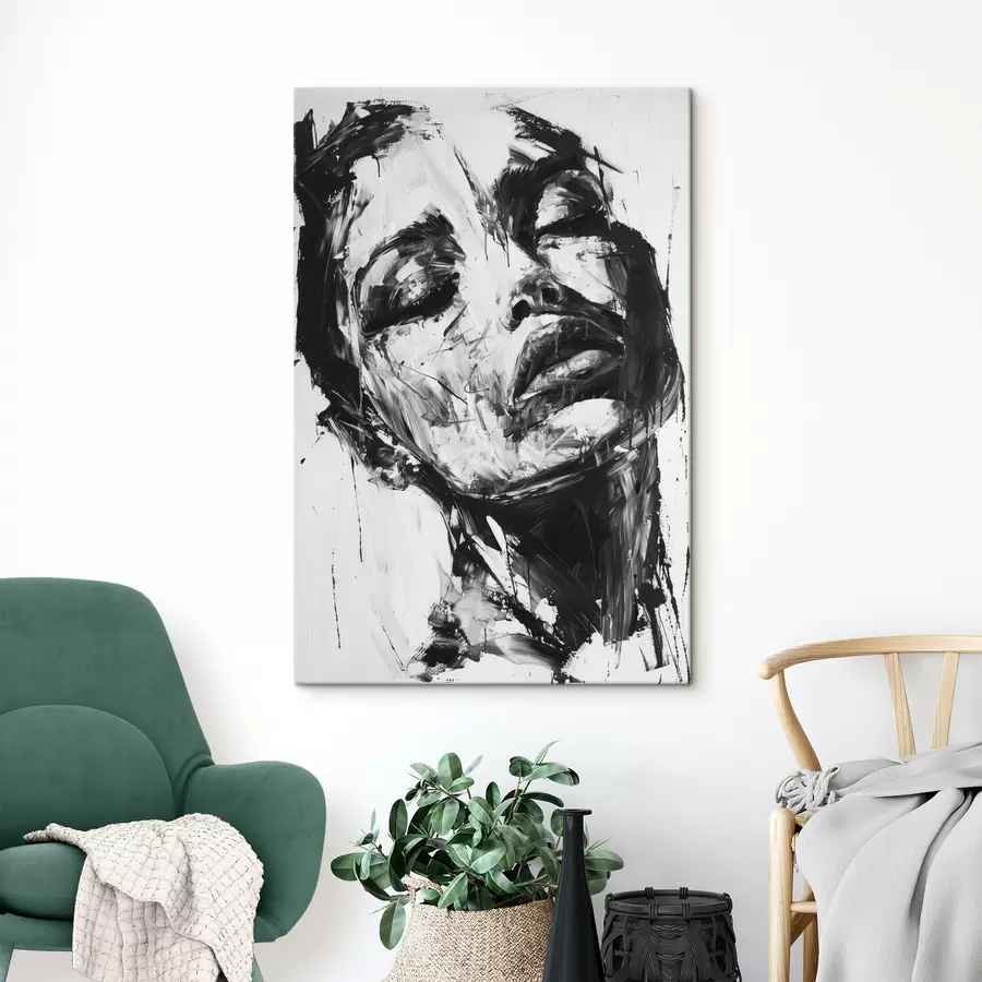 wall murals Portrait of a woman with black brush strokes s38641