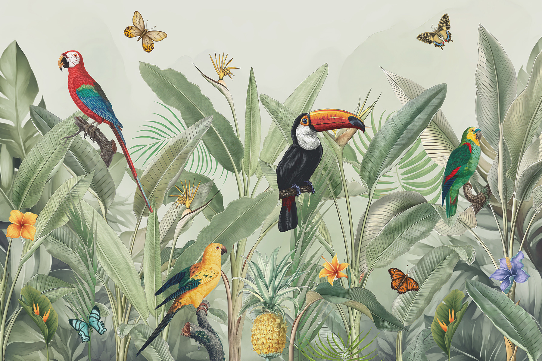 希少 アート 大型本 TROPIAAL ART Birds and Leaves ▷ Bird paradise by Elena Podmarkova, 2023 | Oil Painting