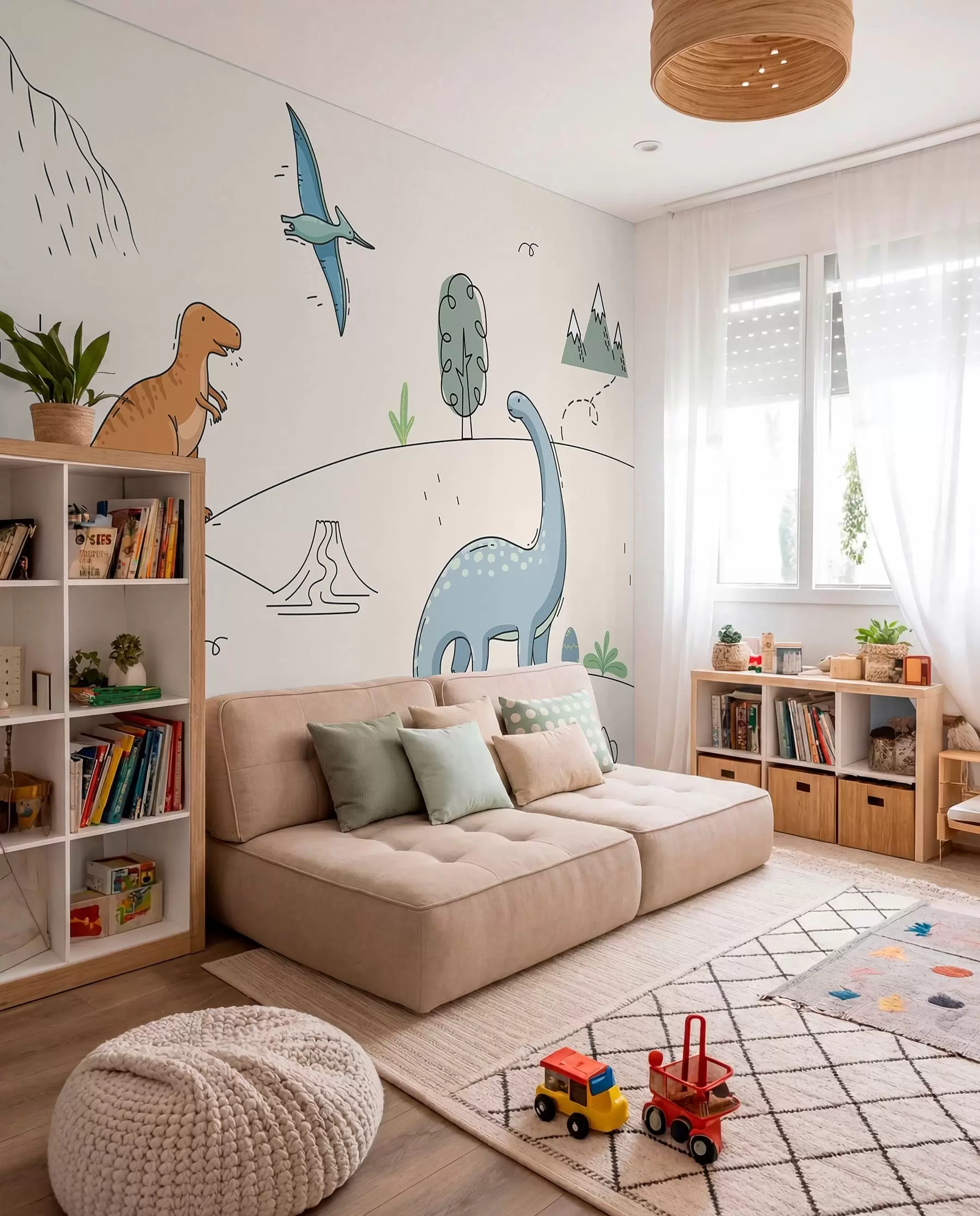 peintures murales Dinosaures colorés sur les collines w00637