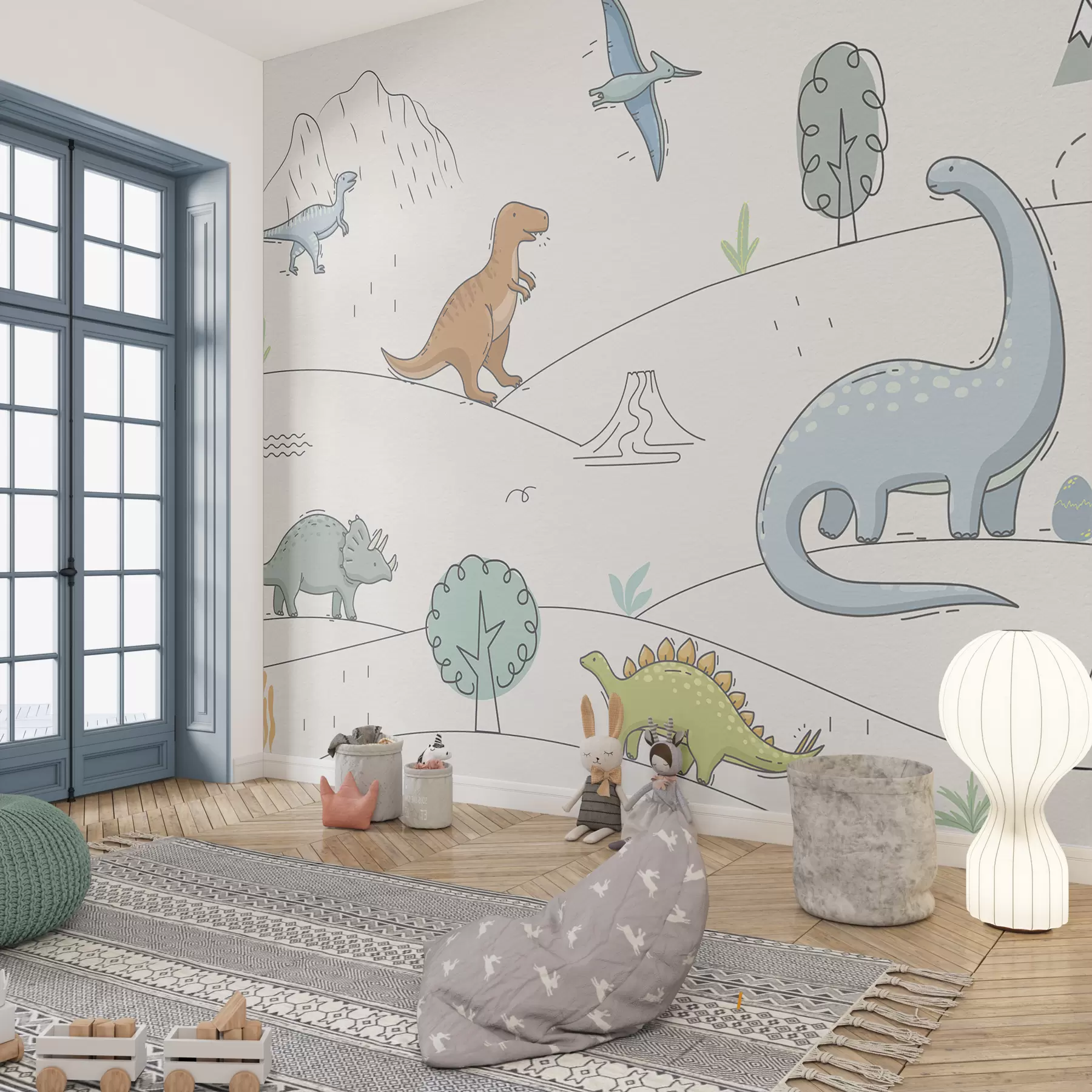 peintures murales Dinosaures colorés sur les collines w00637