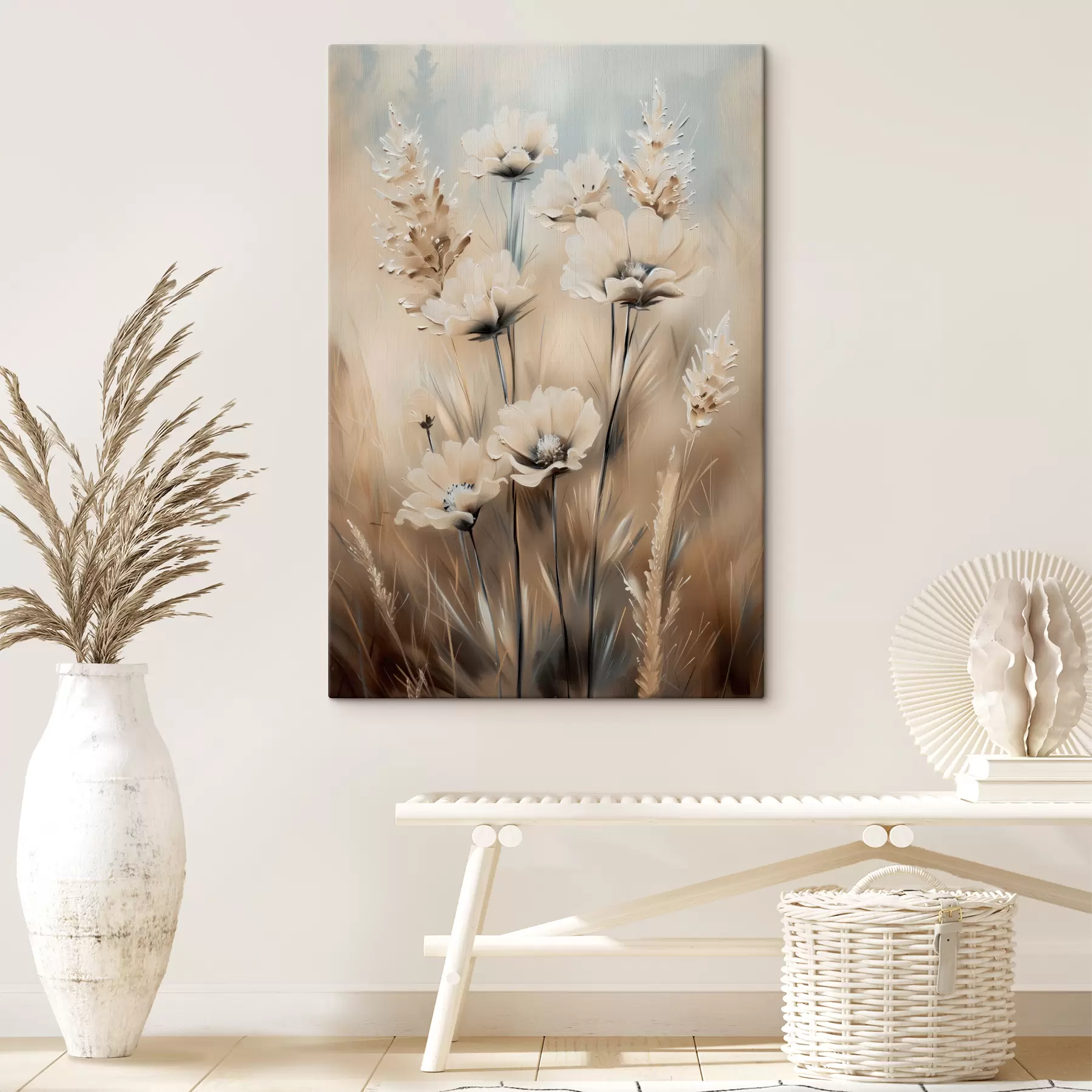 murales Flores en el campo en tonos beige s38720