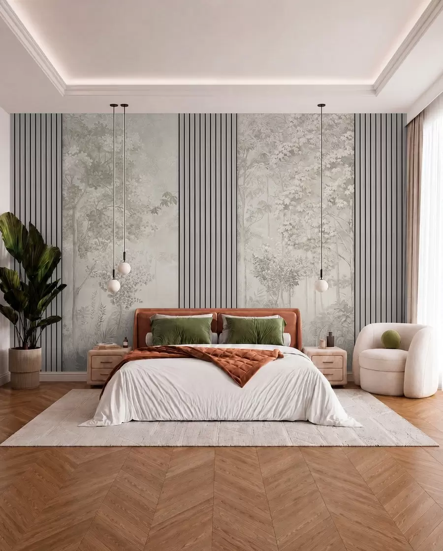 murales Paneles de madera y delicado bosque en colores pastel w00670