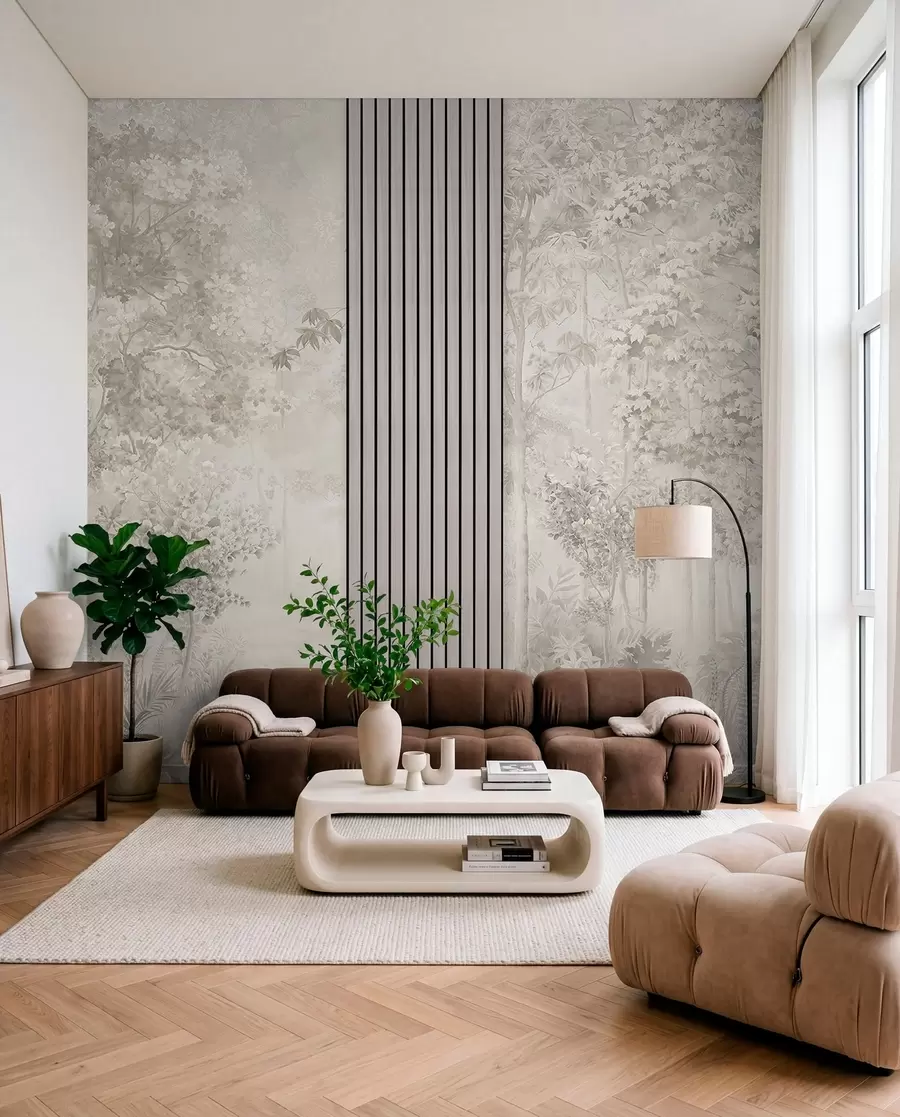murales Paneles de madera y delicado bosque en colores pastel w00670