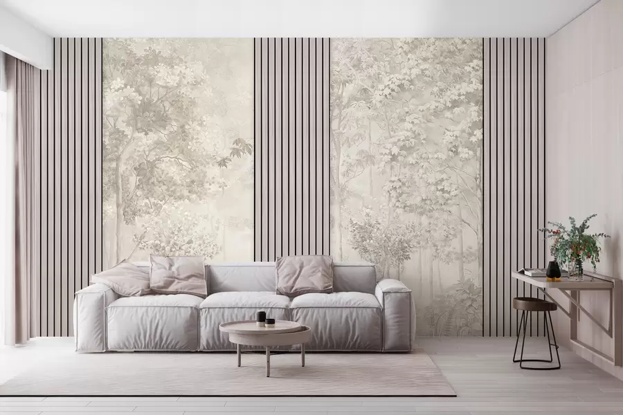 Wall Mural Photo Wallpaper Wood panels and delicate forest in pastel colours w00670
