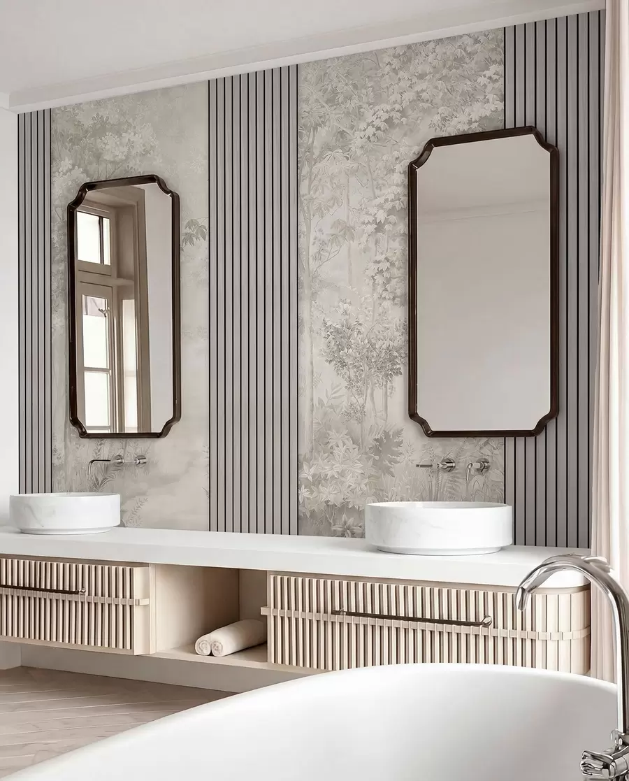 murales Paneles de madera y delicado bosque en colores pastel w00670