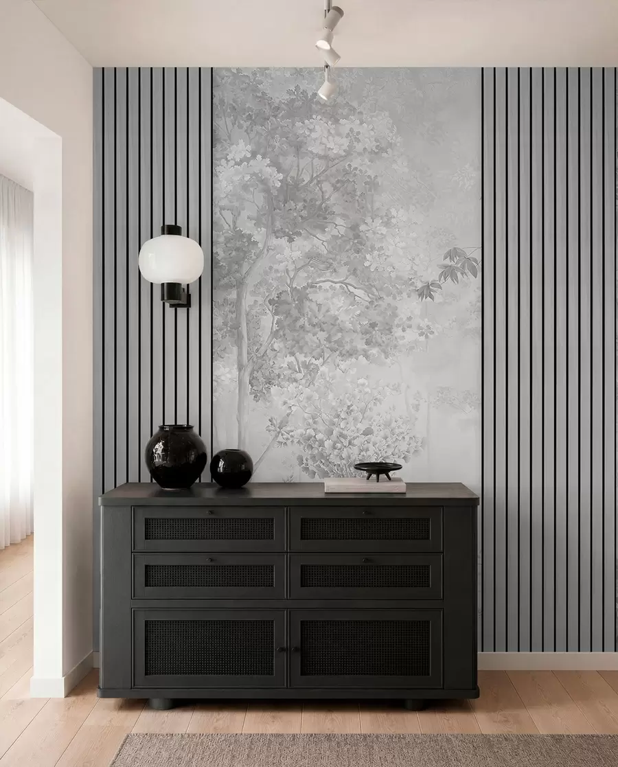 peintures murales Panneaux de bois et forêt délicate dans les tons gris w00670v3