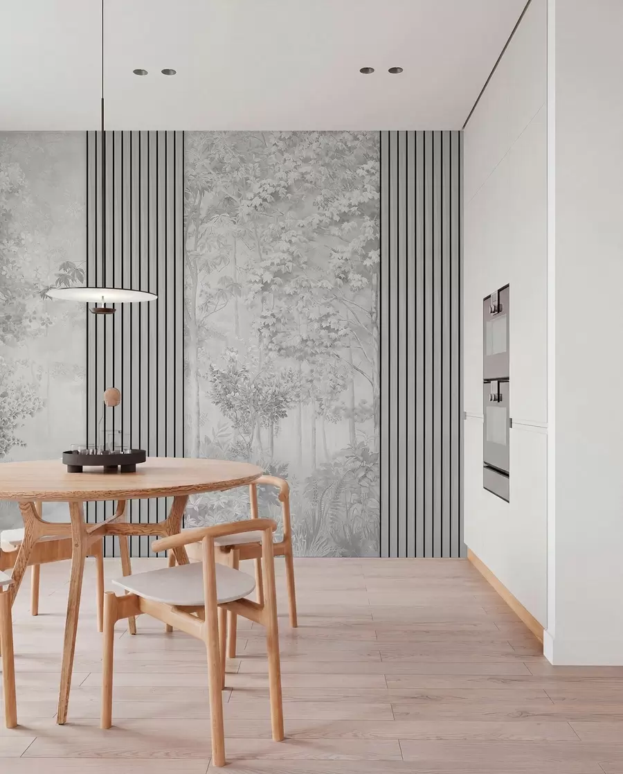 peintures murales Panneaux de bois et forêt délicate dans les tons gris w00670v3