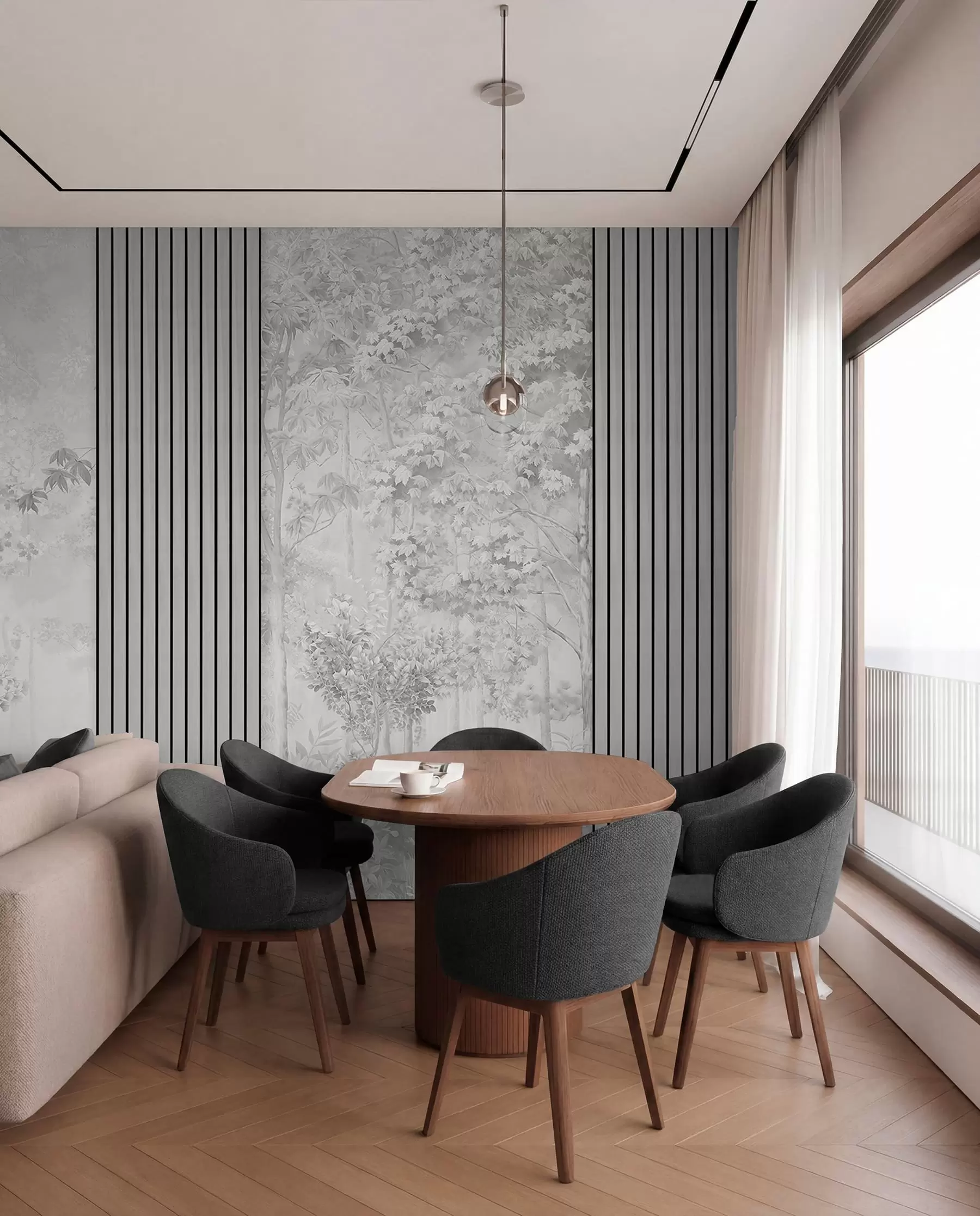 peintures murales Panneaux de bois et forêt délicate dans les tons gris w00670v3