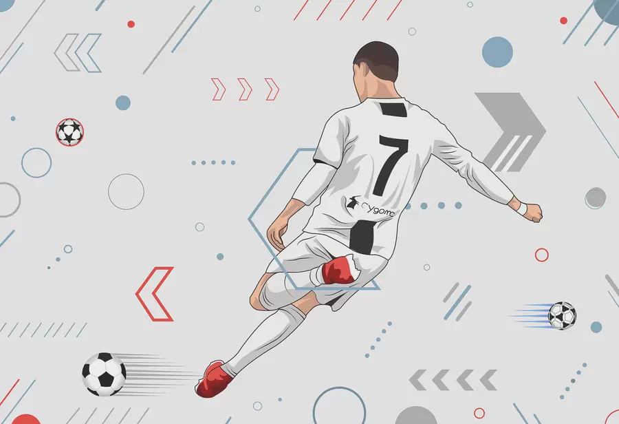 peintures murales Fond d'écran avec un joueur de football et des attributs de football w00688