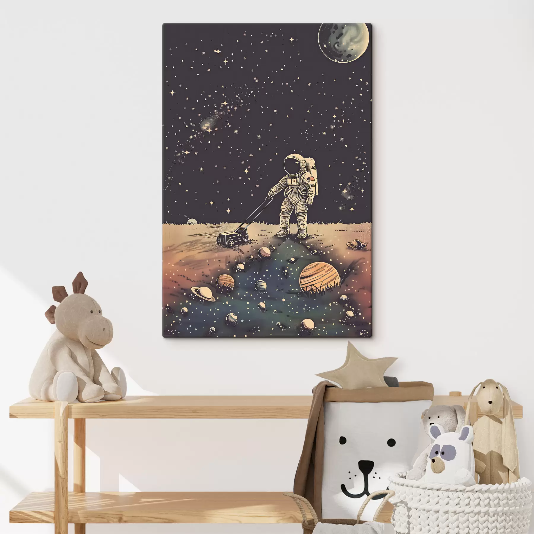 wall murals Astronaut with lawn mower in space s38637
