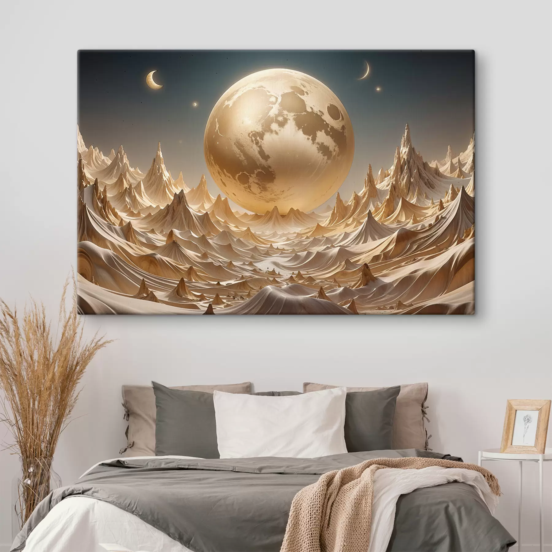 murales Luna llena resplandeciente sobre un paisaje montañoso surrealista con picos s38775