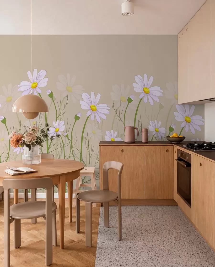 peintures murales grandes marguerites sur fond beige w00802