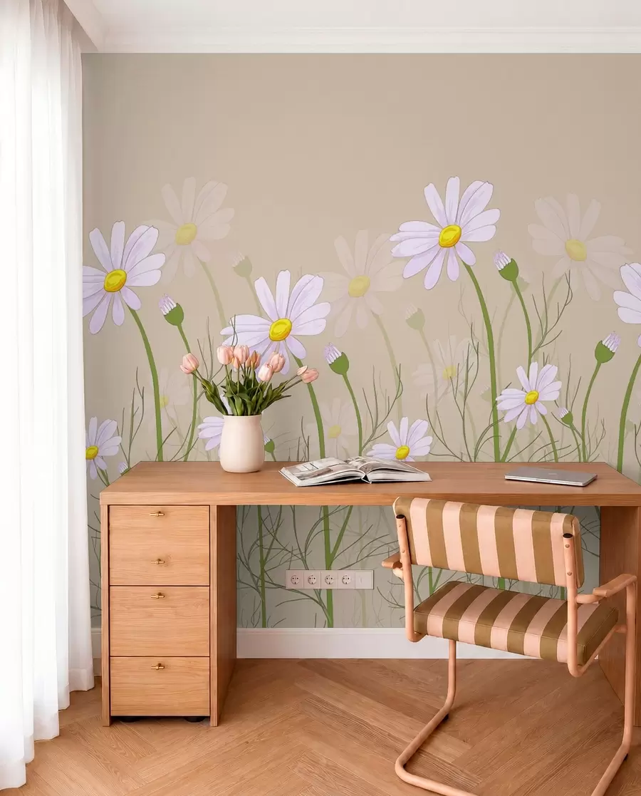 wall murals large daisies on a beige background w00802