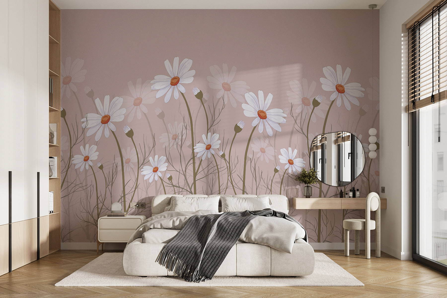 Wall Murals Flowers large daisies on a pink background Nr