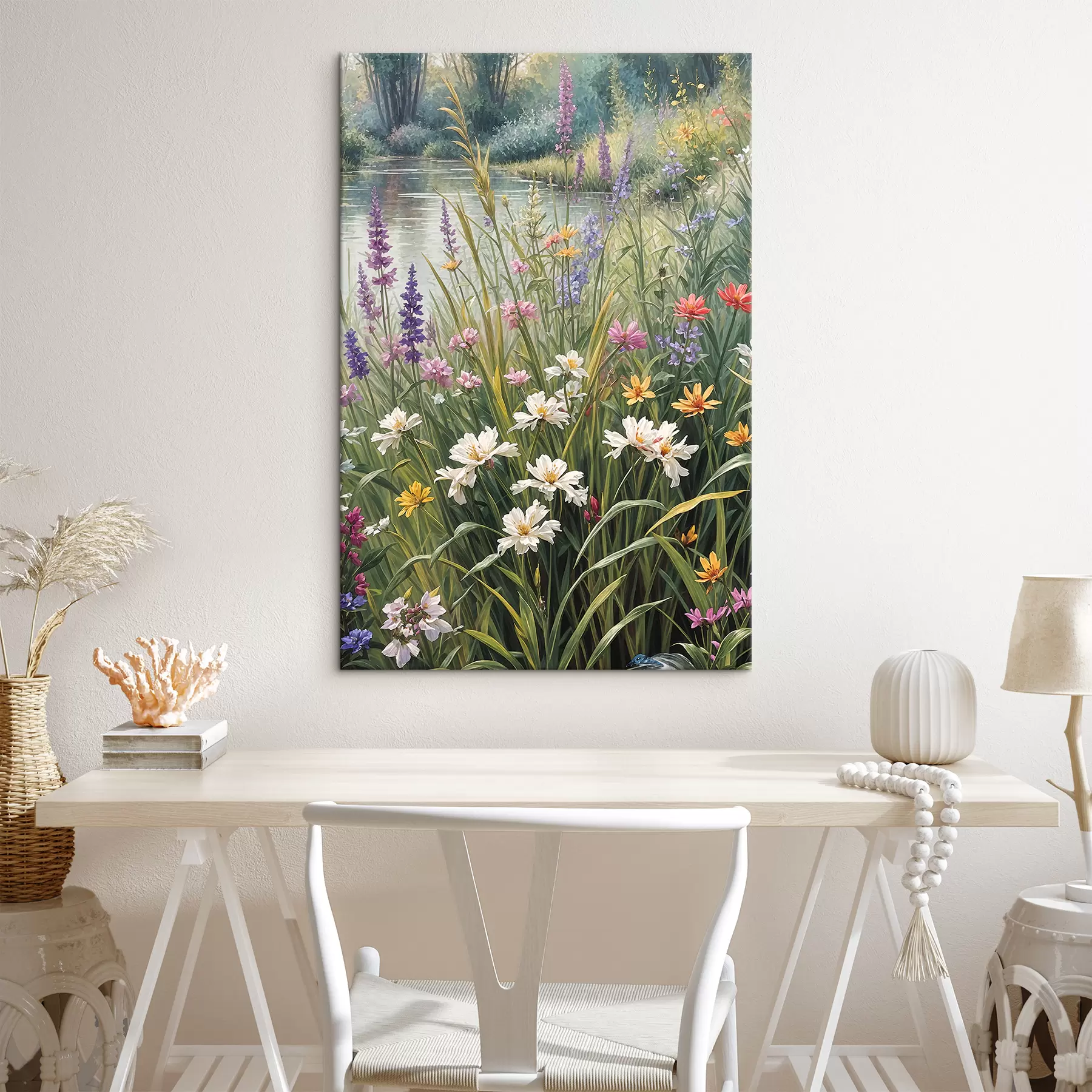 murales Flores silvestres y pastos altos. La escena general representa un paisaje natural vibrante s38829