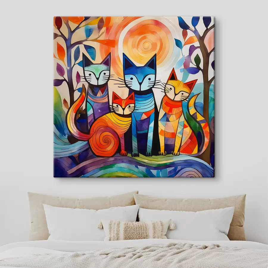 wall murals Multicolored abstraction with interesting cats s38815