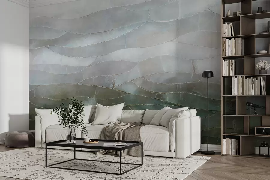 Wall Mural Photo Wallpaper Textured misty, hilly abstract gradient landscape with rolling green fields through the fog w00795