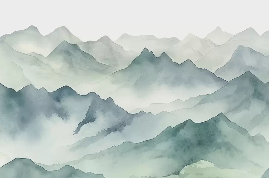 wall murals Mountain peaks and passes, watercolor, landscape, landscape, blue, gray color w00841