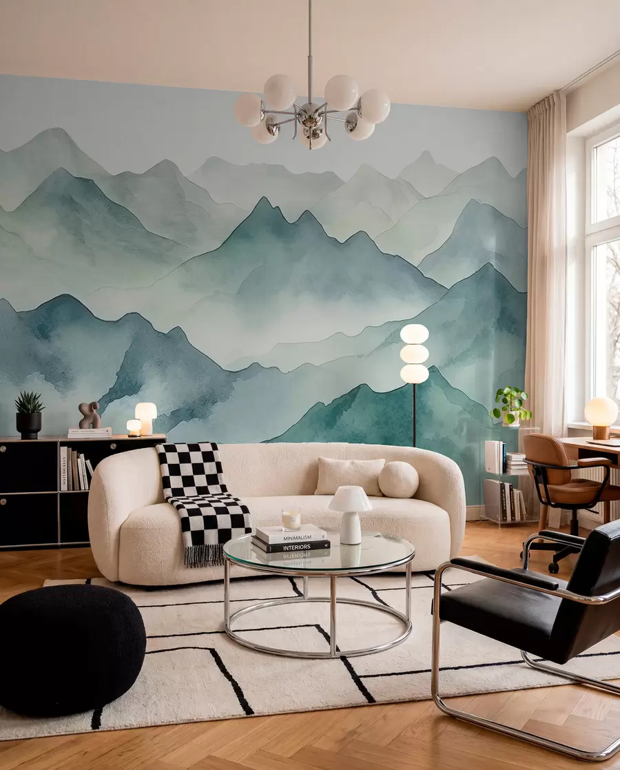 Wall Mural Photo Wallpaper Mountain peaks and passes, watercolor, landscape, landscape, blue, gray color w00841