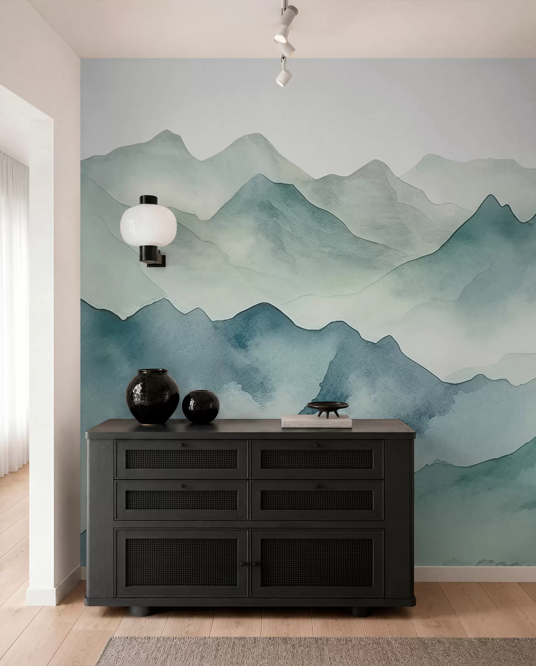 peintures murales Sommets et cols de montagne, aquarelle, paysage, paysage, bleu, couleur grise w00841