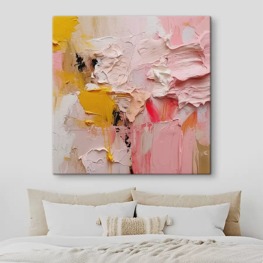 wall murals Abstract expressionism of large strokes of paint in pink, yellow and white s38916