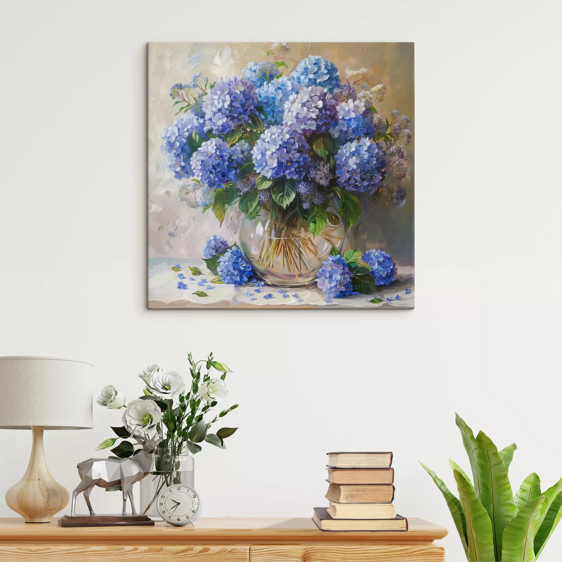 wall murals Blue hydrangeas on the table s38709