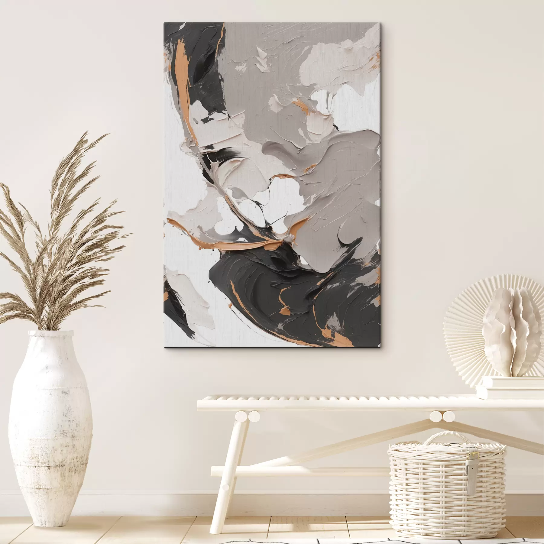 wall murals Abstract painting in white and grey colours s38855