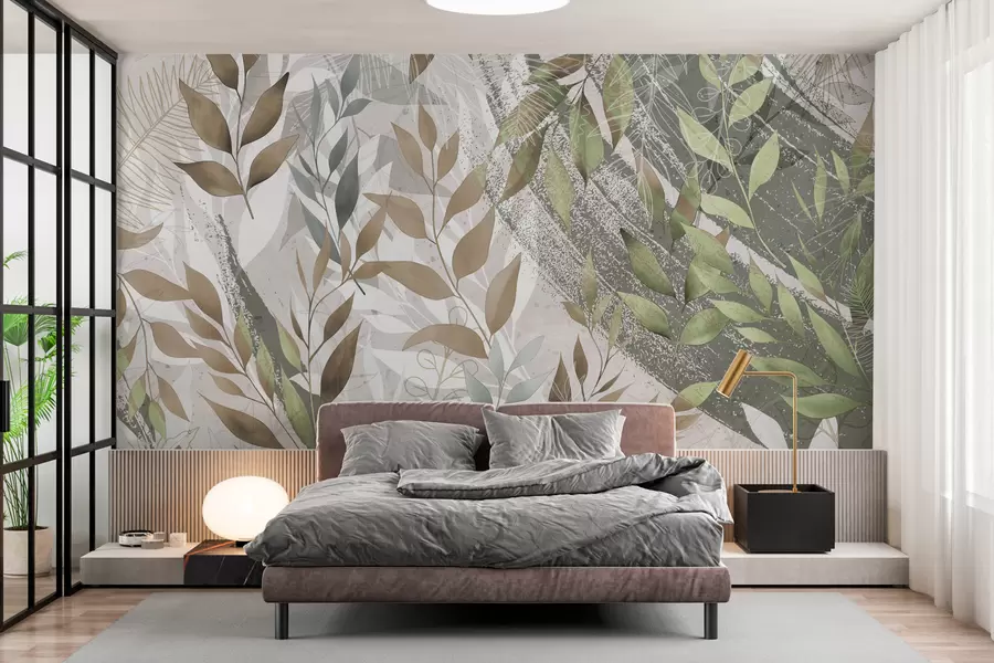 peintures murales Feuilles vertes en style grunge w00812