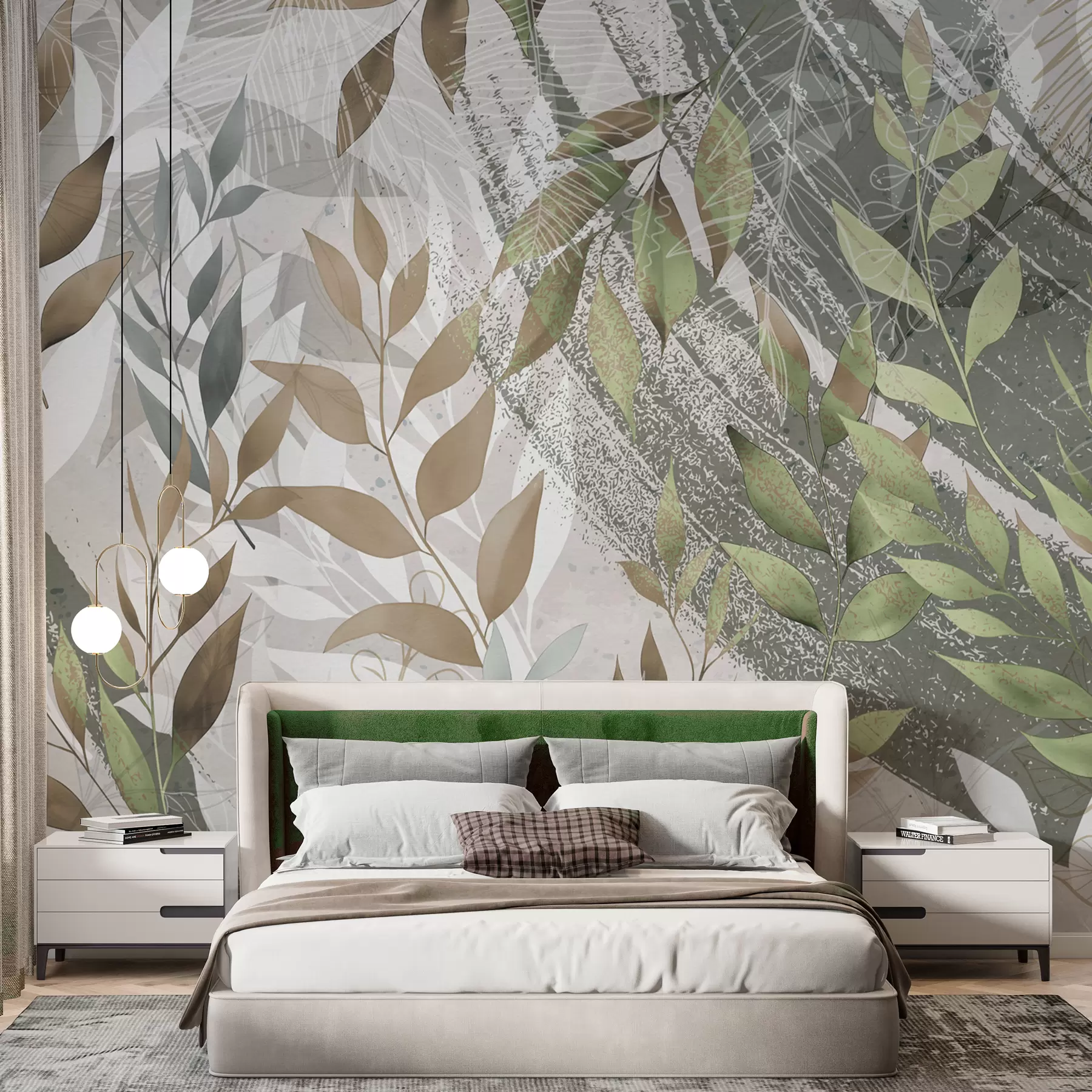Wall Mural Photo Wallpaper Green leaves in grunge style w00812