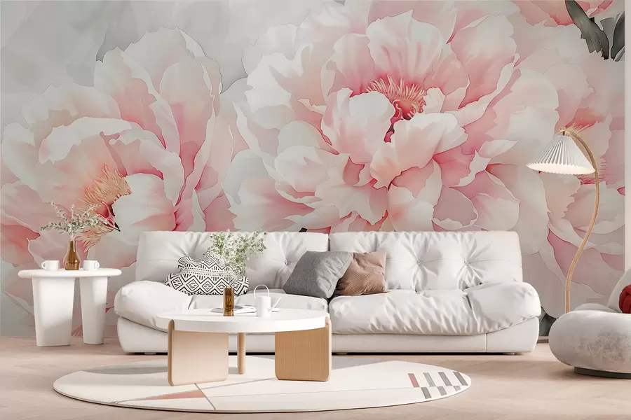 murales Grandes flores rosadas delicadas w00870