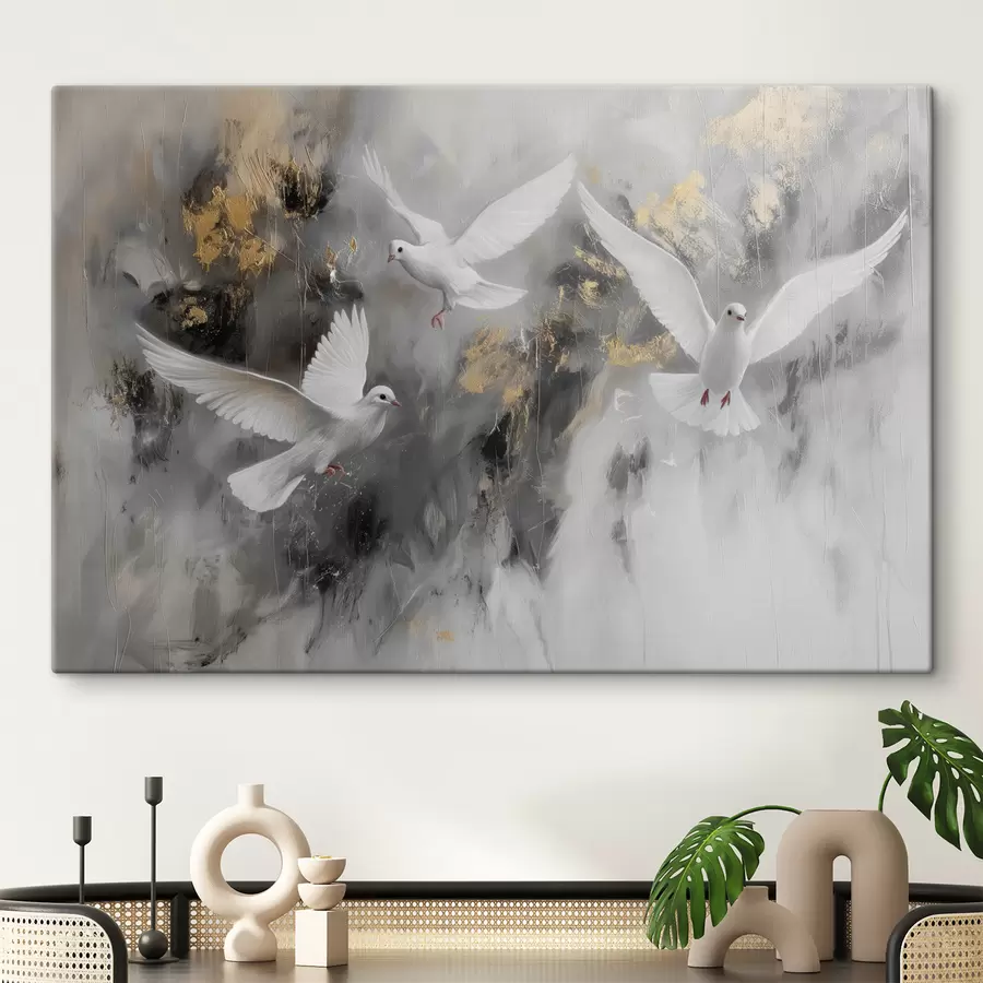 murales Palomas blancas sobre fondo gris s39101