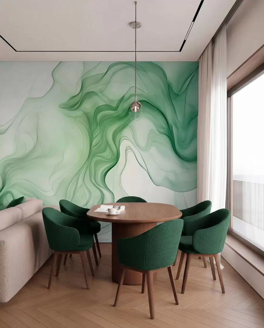 wall murals Green abstract waves on a light background w01185