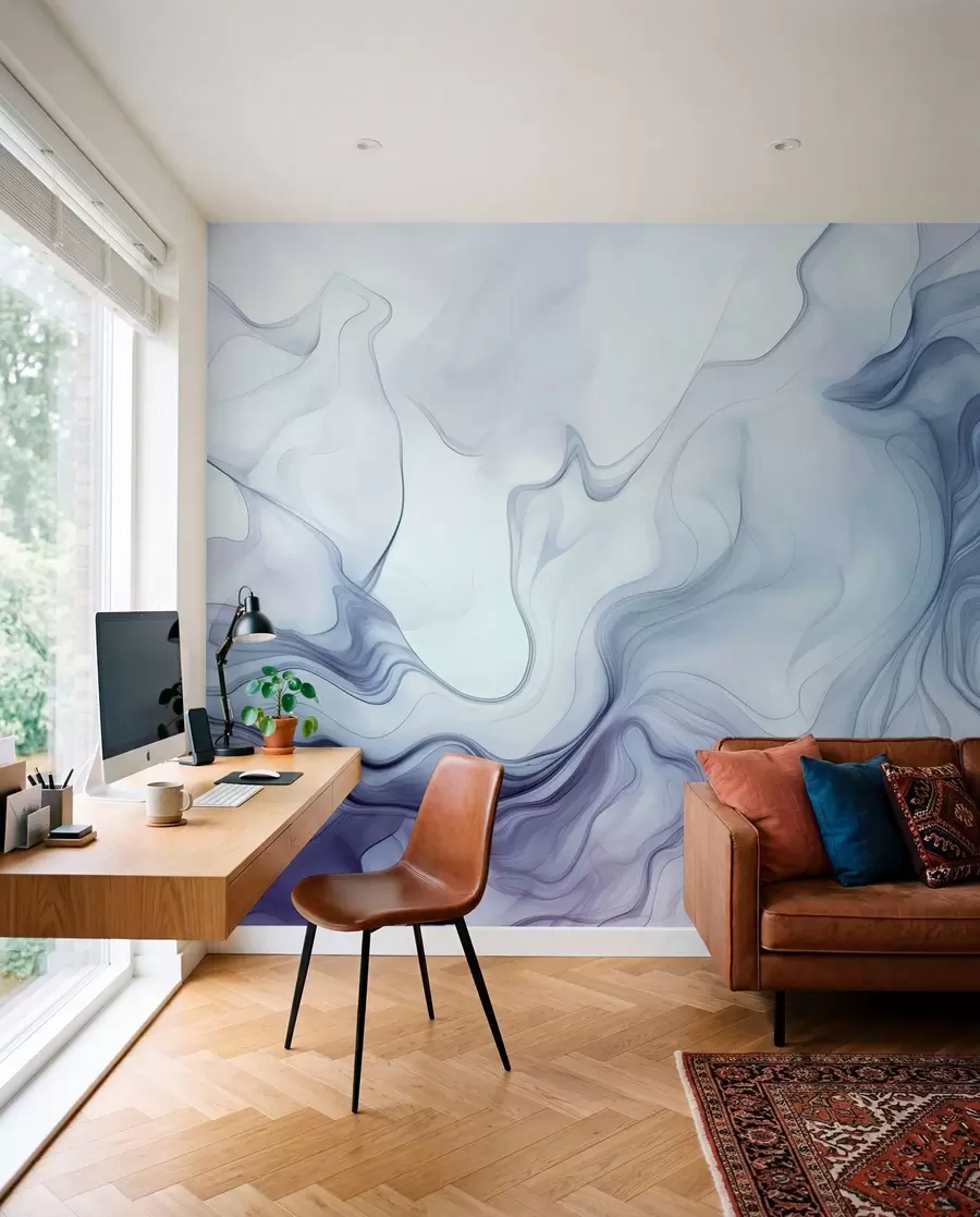 Wall Mural Photo Wallpaper Colored abstract waves on a light background w01185v1