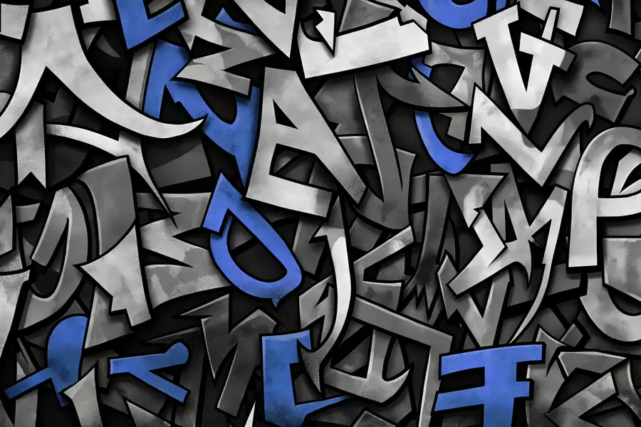 peintures murales Lettres majuscules graffiti de couleur bleue w01186v1