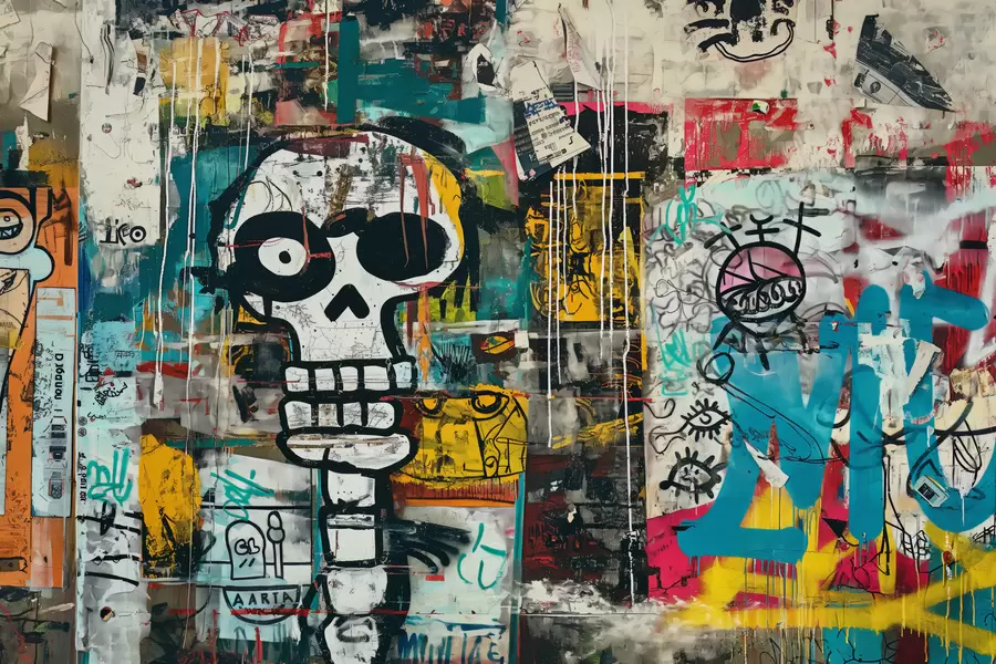 Wall Mural Photo Wallpaper Colorful graffiti in Basquiat style w01187