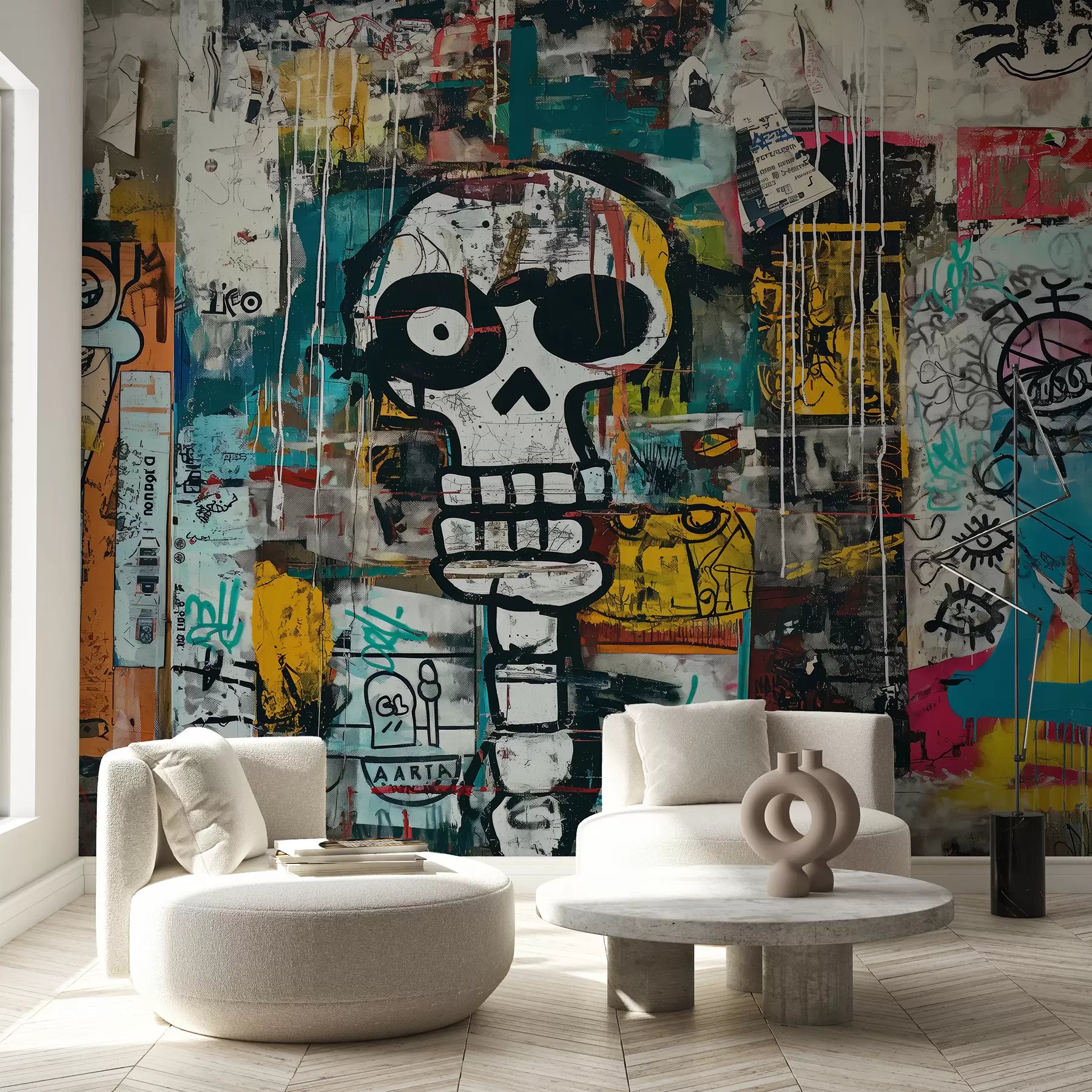 Wall Mural Photo Wallpaper Colorful graffiti in Basquiat style w01187
