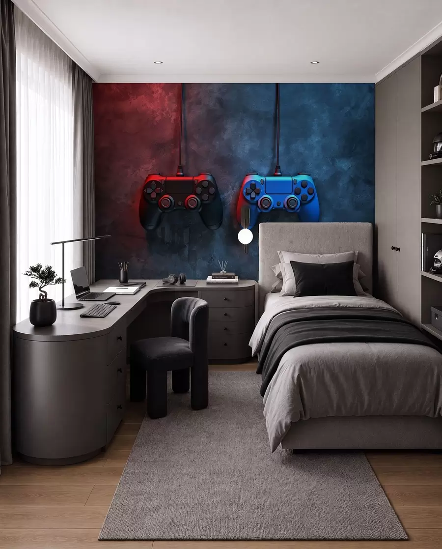 Wall Mural Photo Wallpaper black and blue DualShock on a dark background w01189