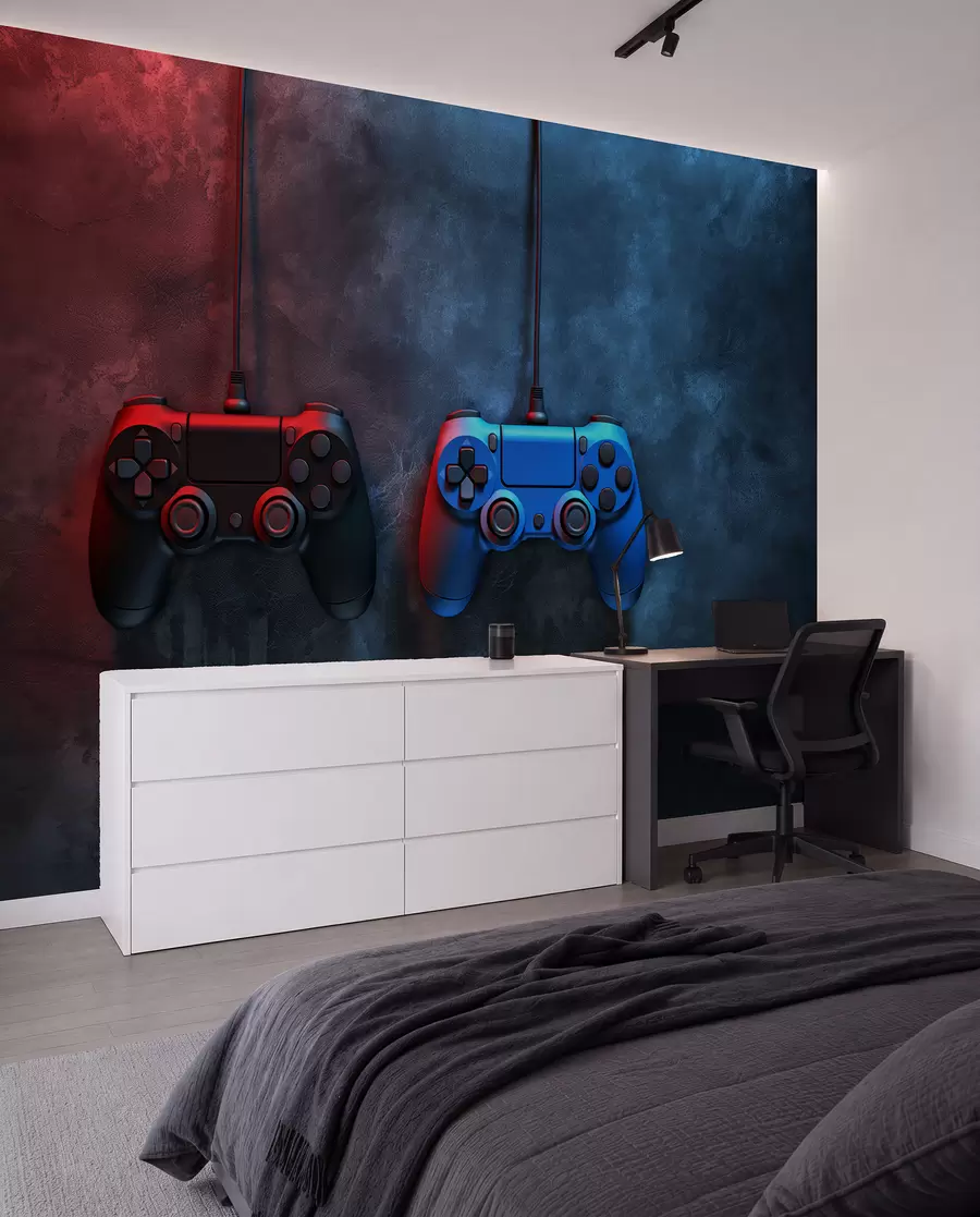 Wall Mural Photo Wallpaper black and blue DualShock on a dark background w01189