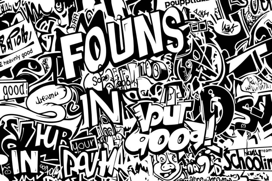 peintures murales Graffitis en noir et blanc w01190