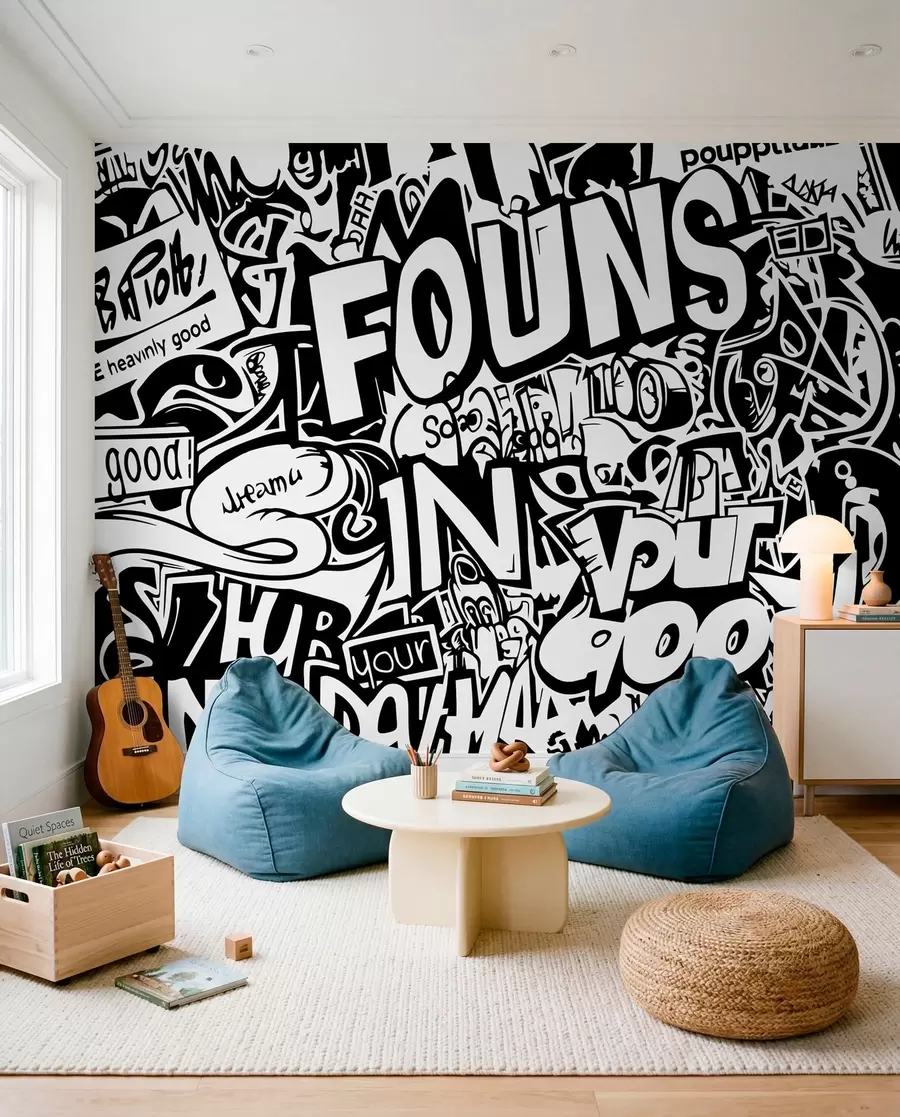 peintures murales Graffitis en noir et blanc w01190