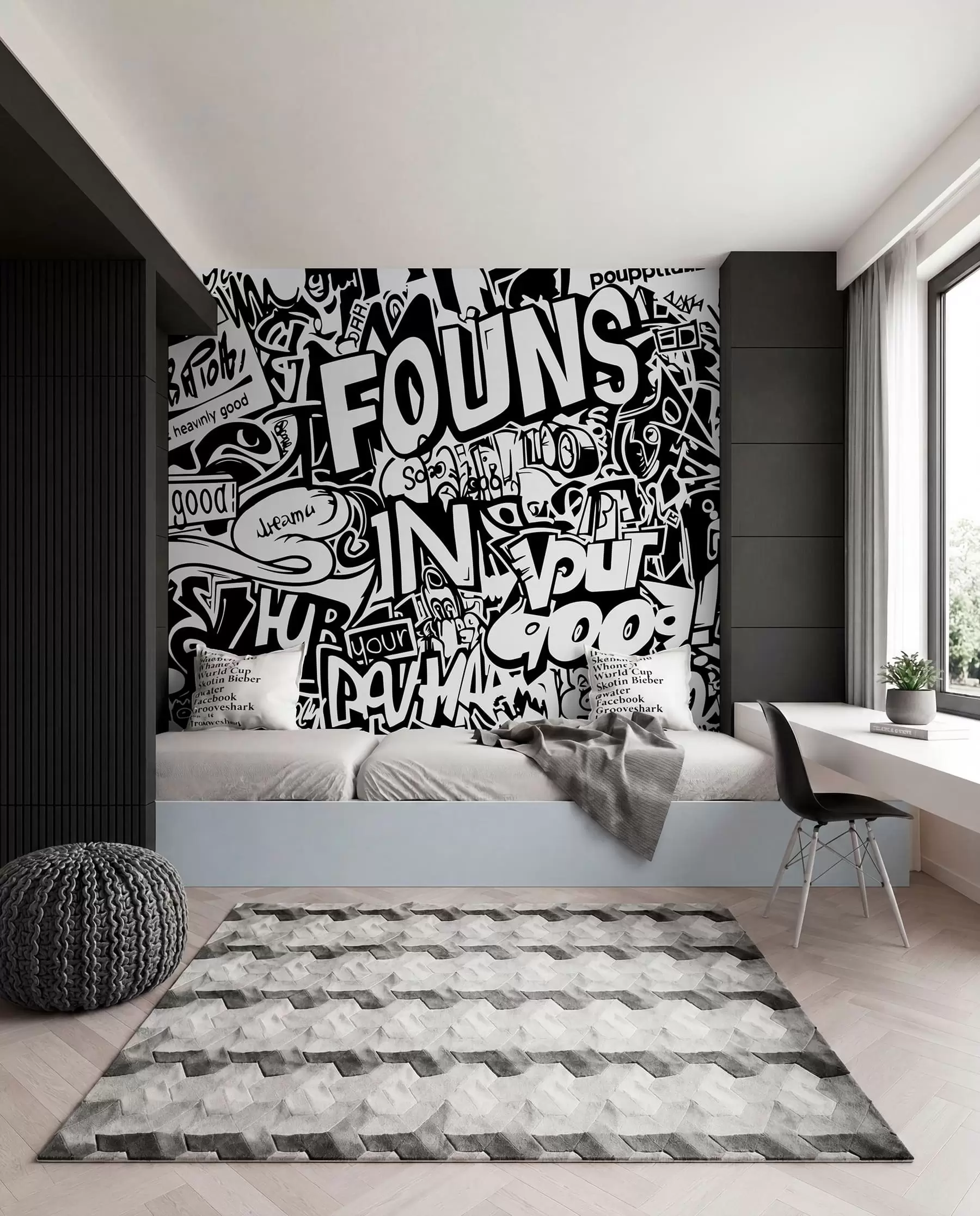 wall murals Black and white graffiti w01190