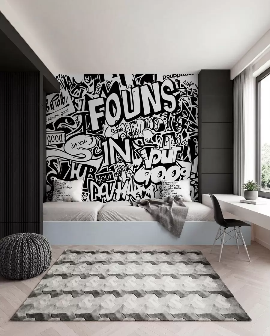peintures murales Graffitis en noir et blanc w01190