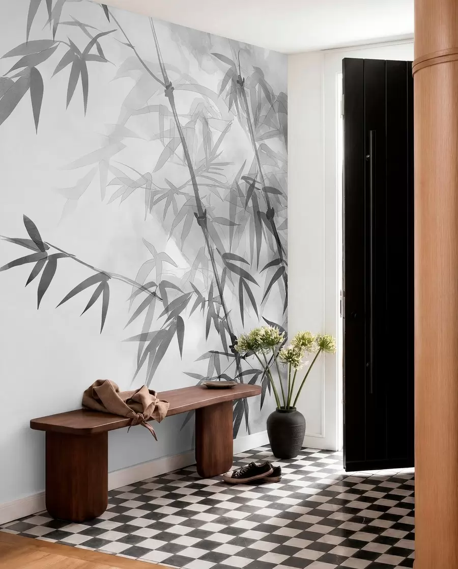Wall Mural Photo Wallpaper Bamboo in Gray Watercolor w00687v1