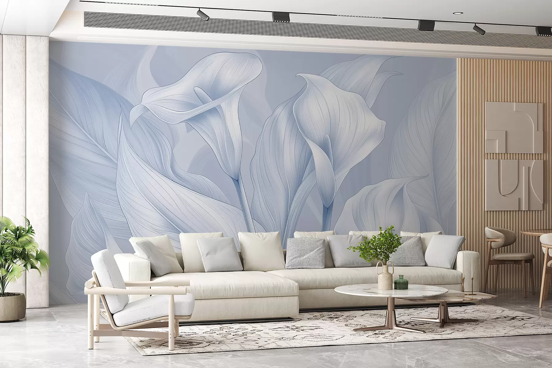 Wall Mural Photo Wallpaper delicate flowers in blue color w01195v1